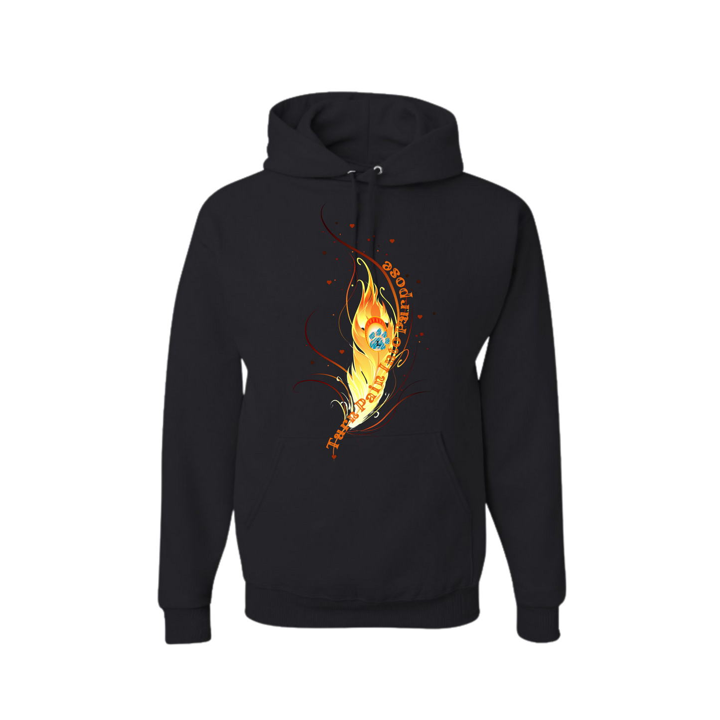 Black hoodie with a colorful logo design 